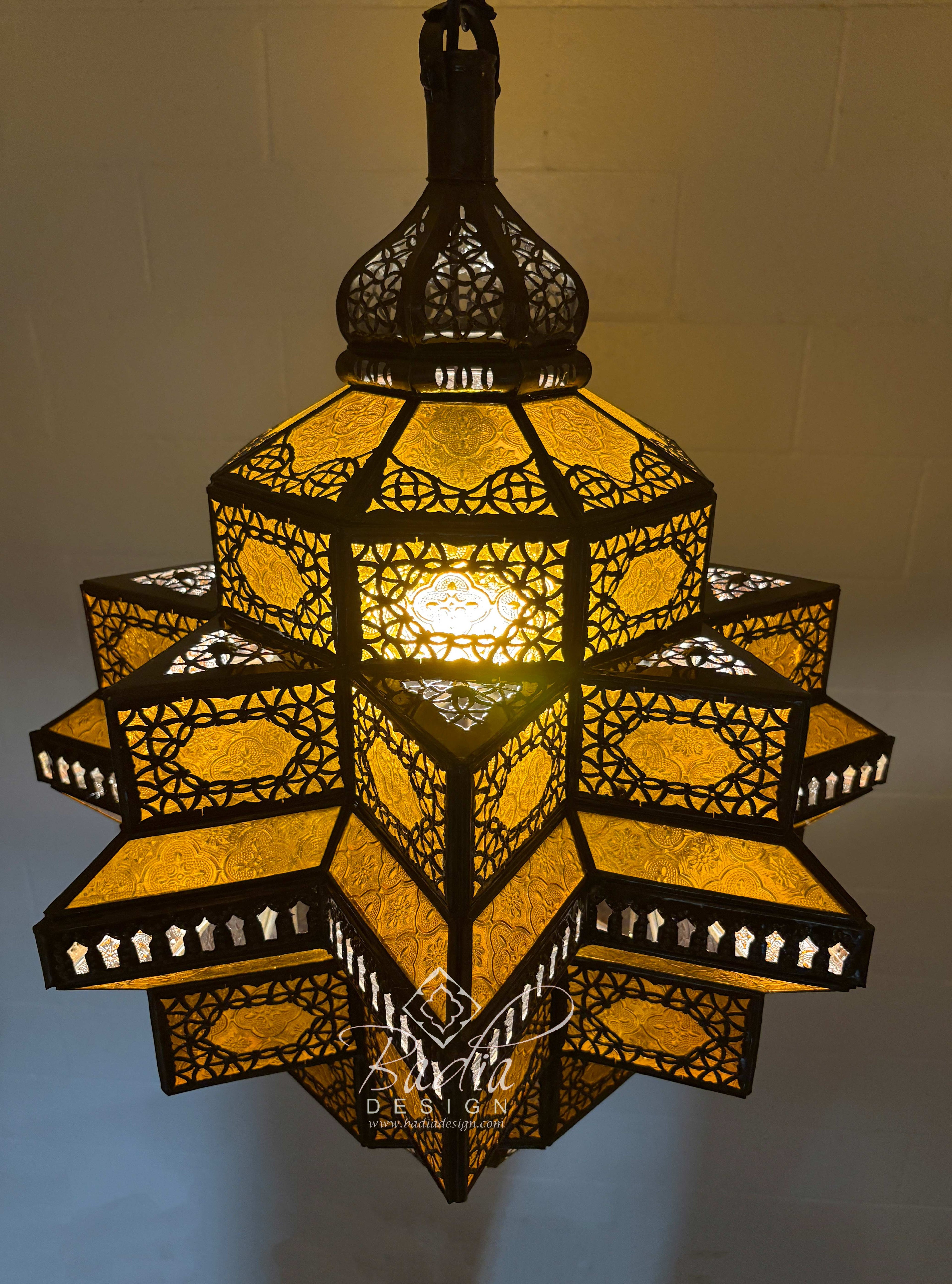 Large Amber Color Glass Lantern