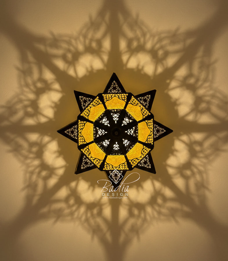 Large Amber Color Glass Lantern