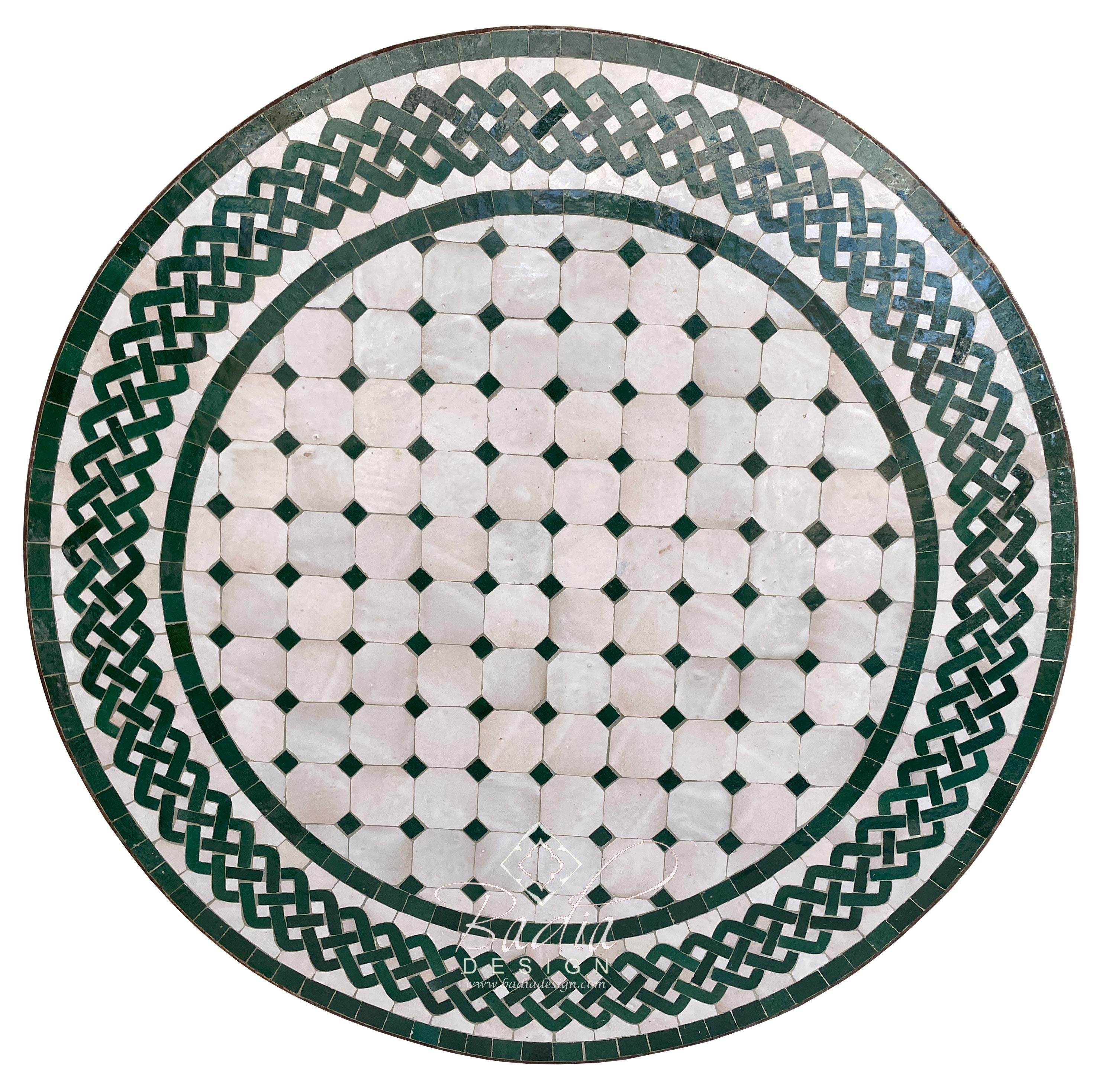 32" Green and White Mosaic Tile Table Top