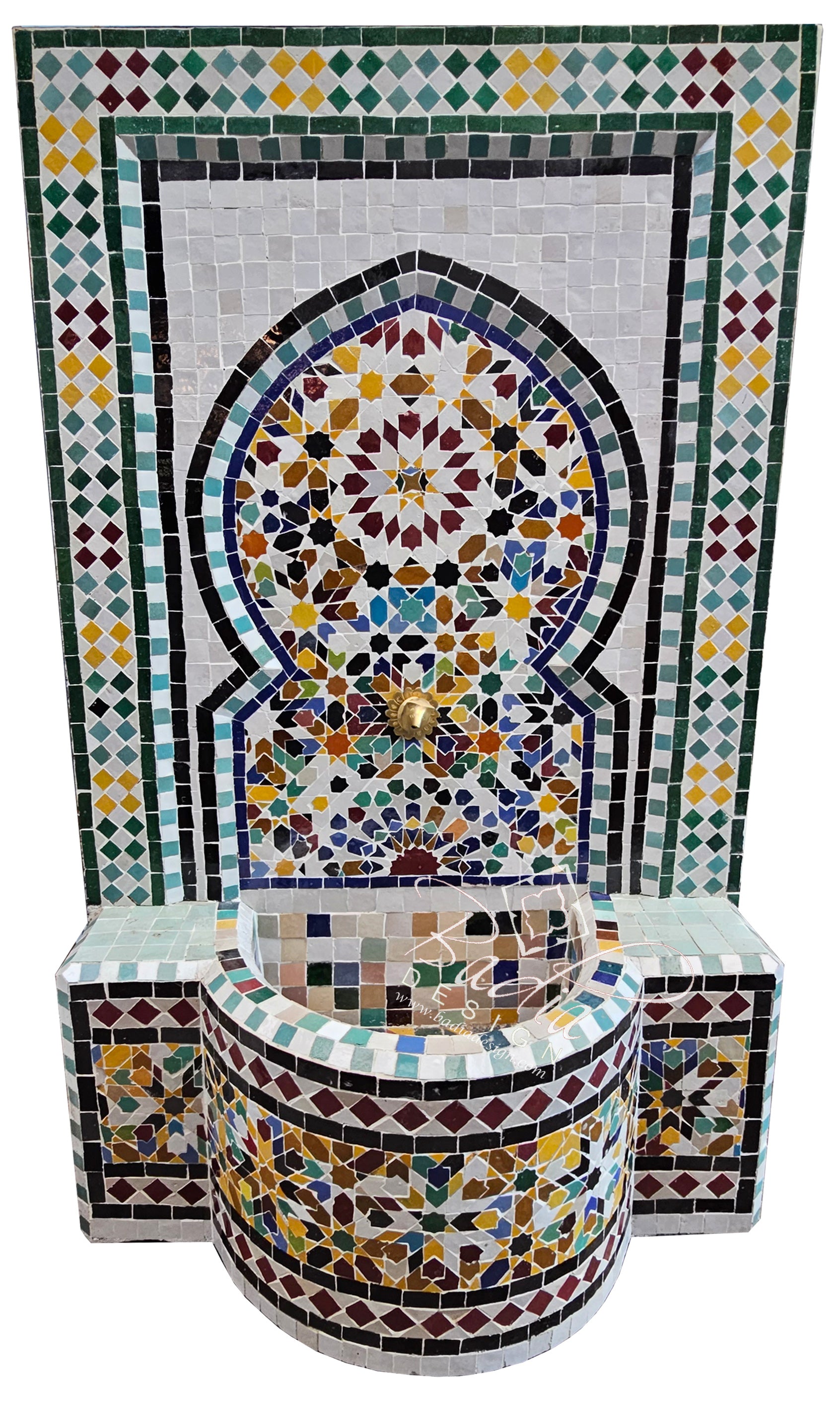 Green Multi-Color Mosaic Tile Water Fountain