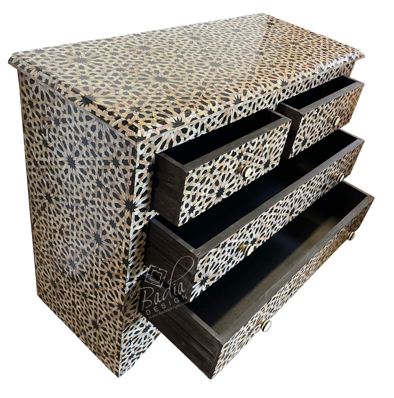 Black Mother of Pearl Inlay Dresser with 4 Drawers