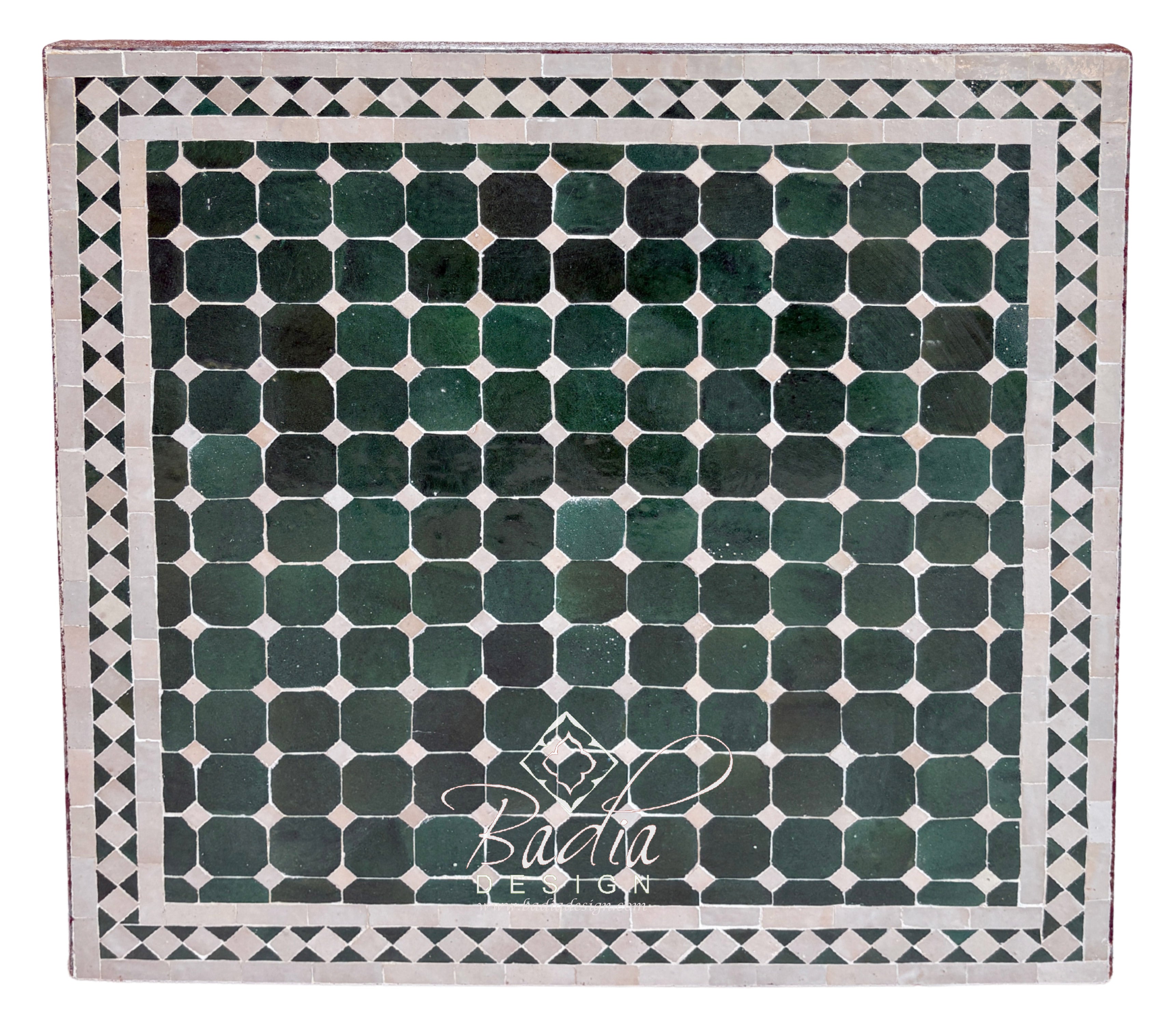 30 Inch Square Green and Off-White Tile Table Top