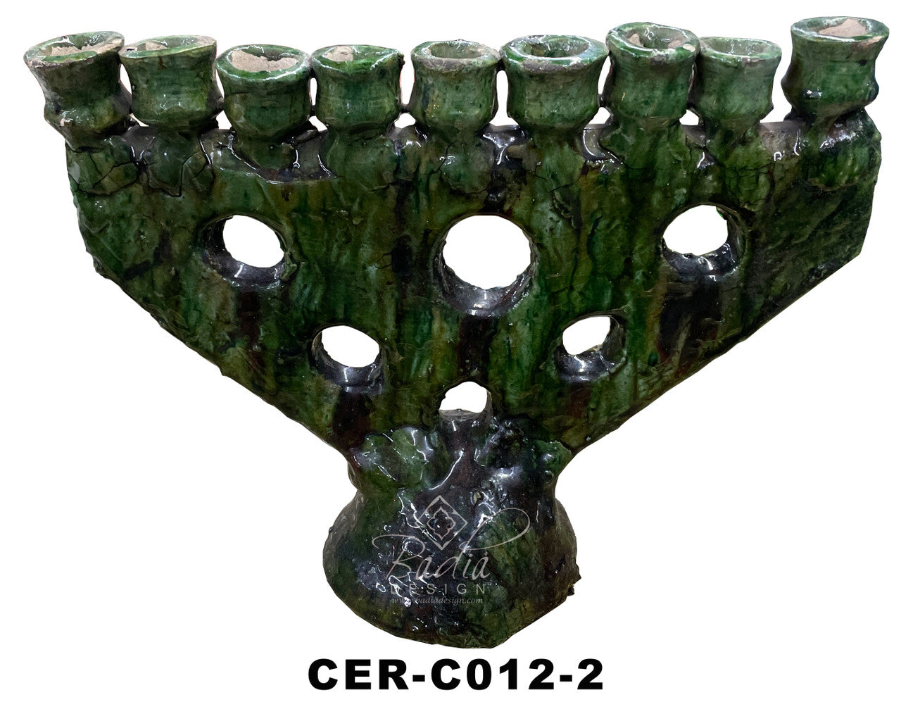 Green Hand Painted Tamegroute Candle Holders