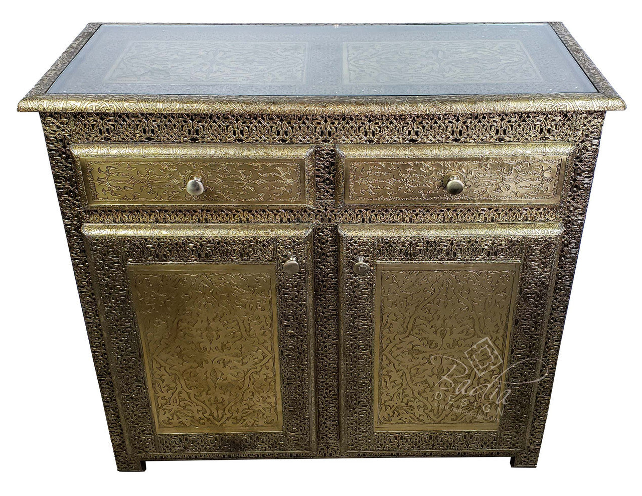 Moroccan Brass Embossed Metal Cabinet