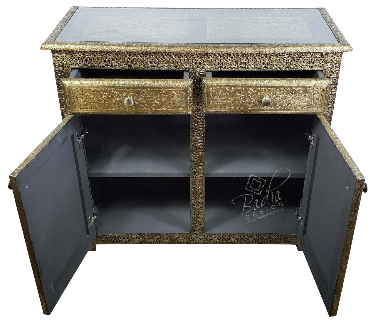 Moroccan Brass Embossed Metal Cabinet