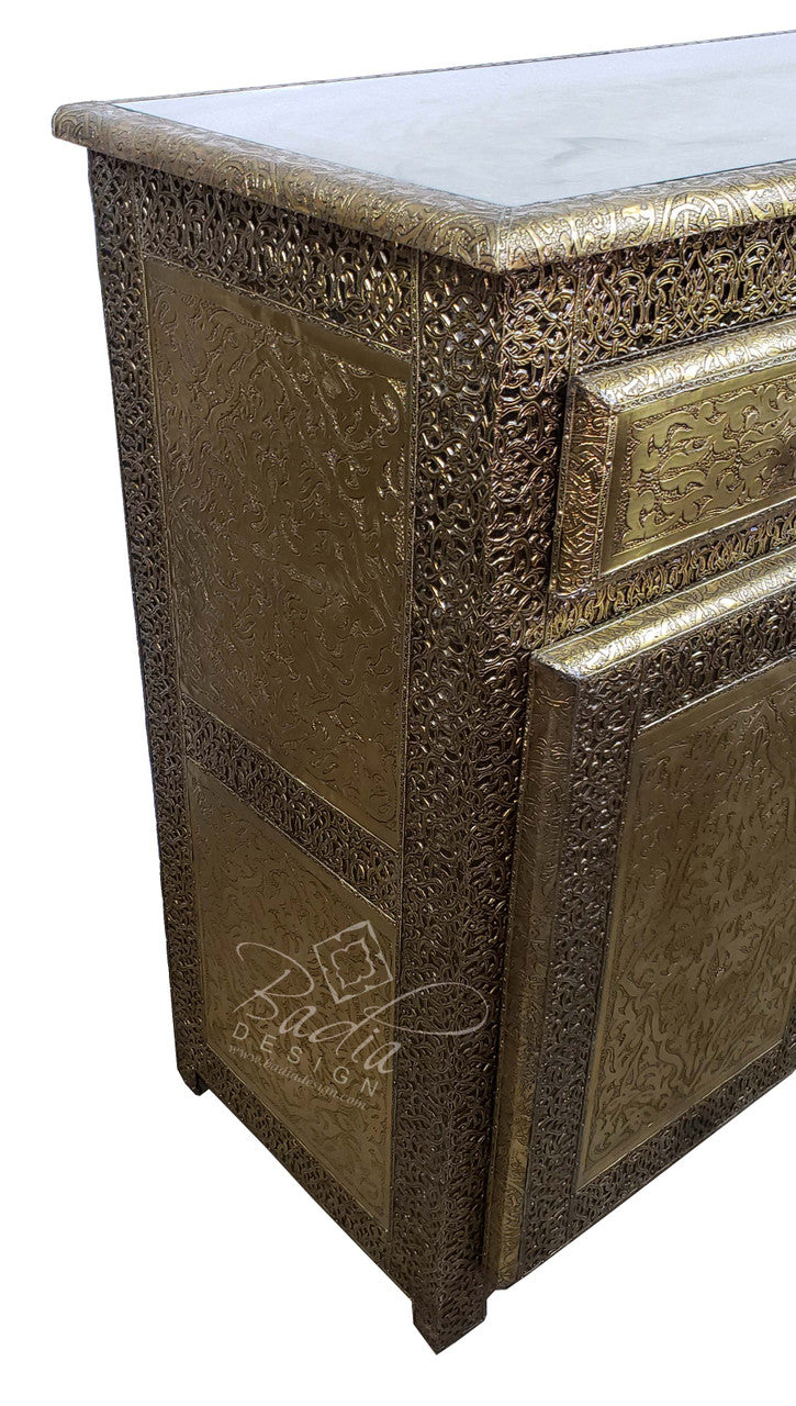 Moroccan Brass Embossed Metal Cabinet