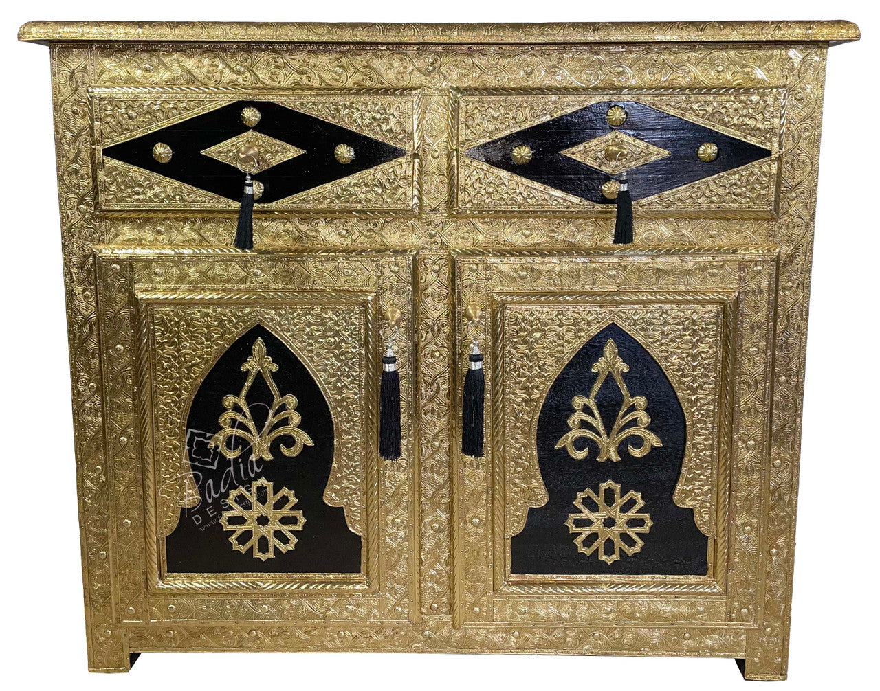 Hand Carved Brass Embossed Cabinet