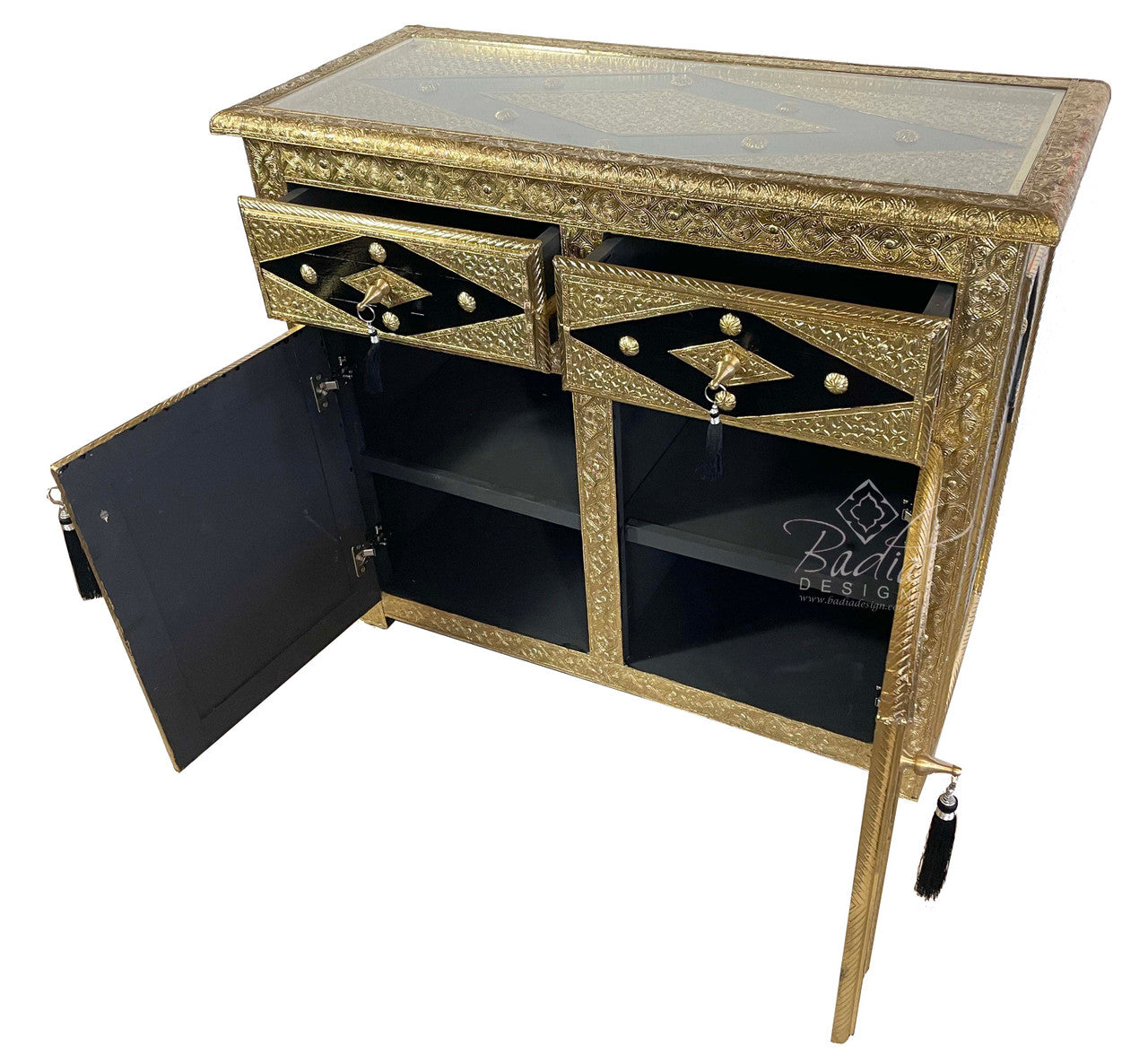 Hand Carved Brass Embossed Cabinet