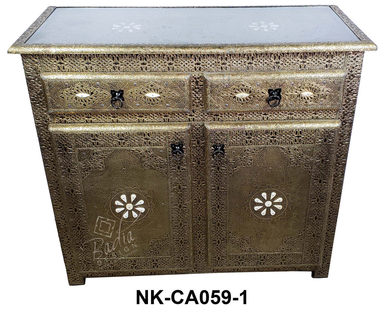 Carved Silver Embossed Nickel Cabinet