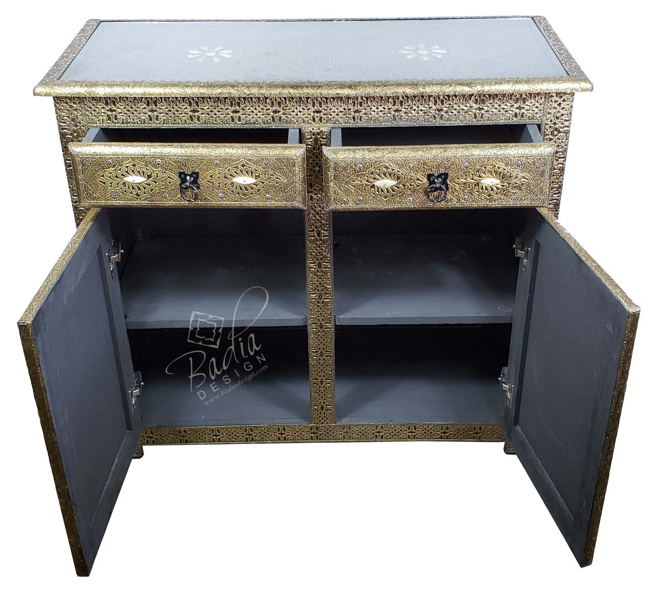 Carved Silver Embossed Nickel Cabinet