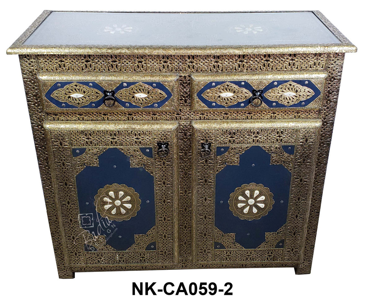 Embossed Nickel Blue Leather Cabinet