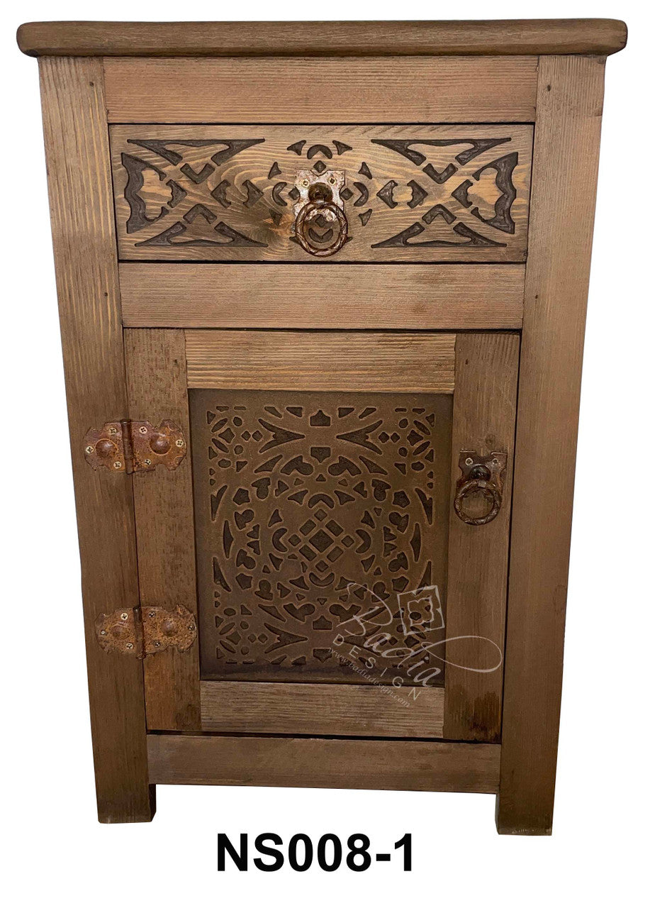Stained Hand Carved Wooden Nightstand