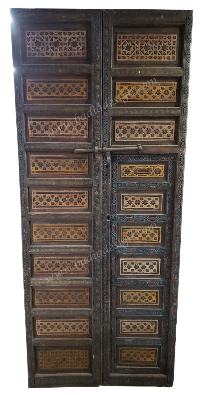 Moroccan Carved and Hand Painted Wooden Door