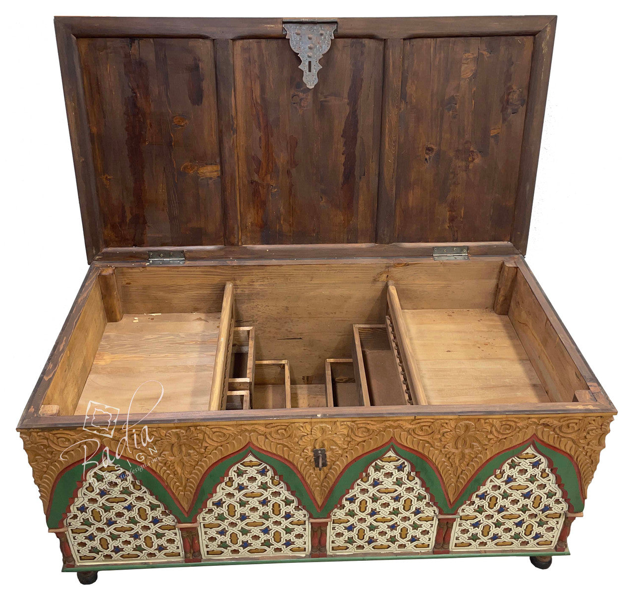 Multi-Color Hand Painted Carved Wood Chest