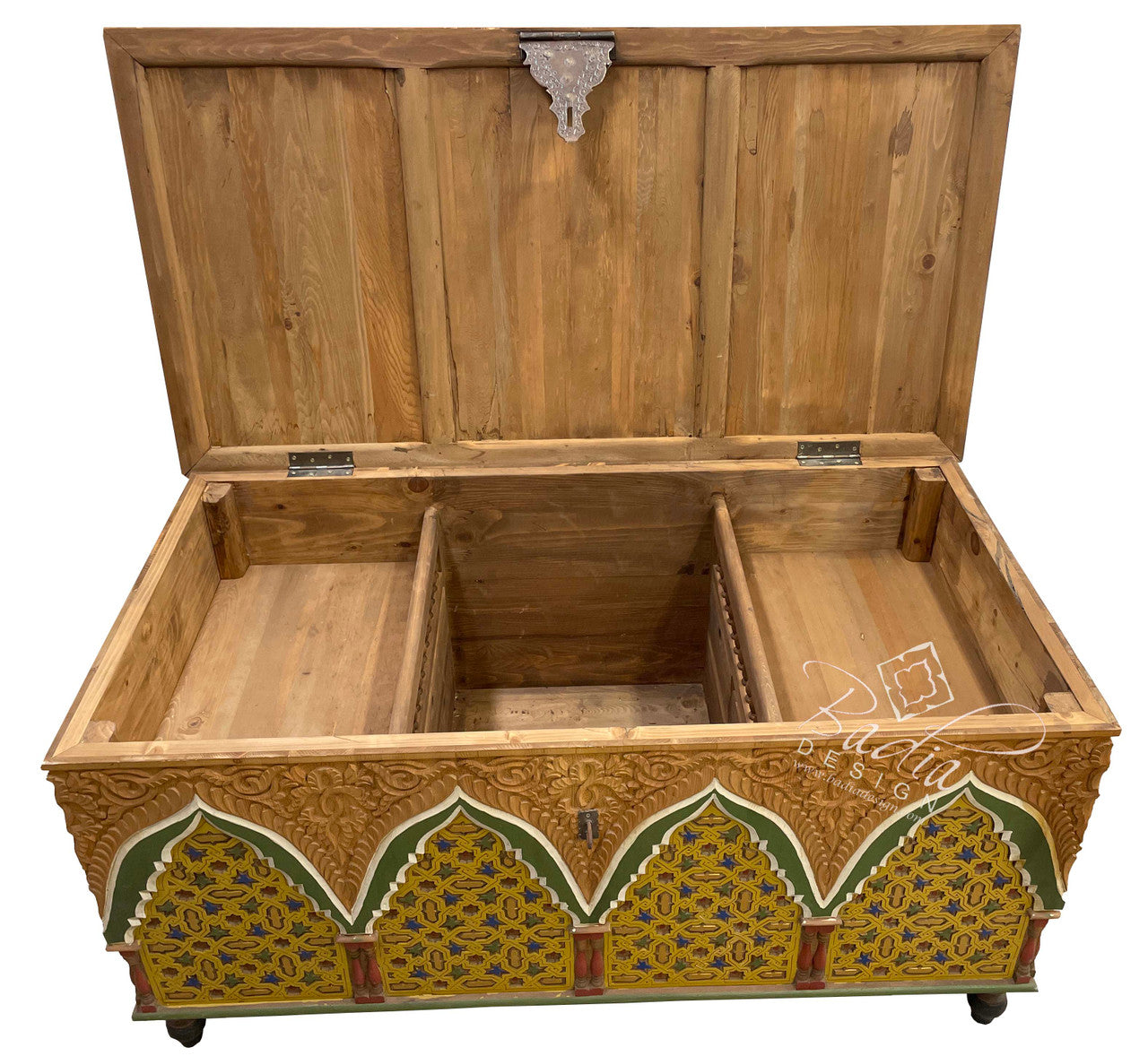 Multi-Color Hand Painted Carved Wood Chest