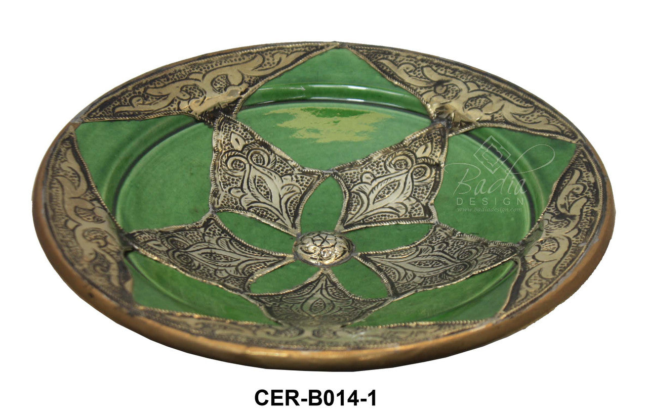 Hand Painted Ceramic Bowl with Embossed Metal