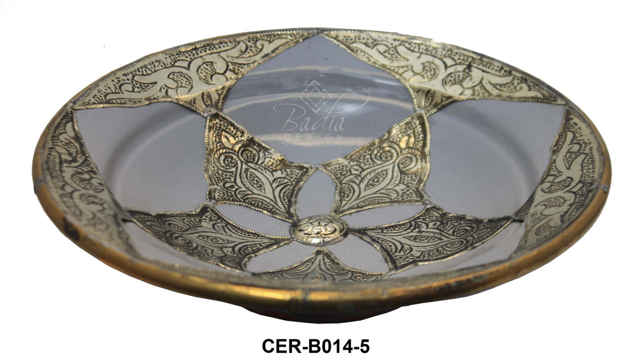 Hand Painted Ceramic Bowl with Embossed Metal