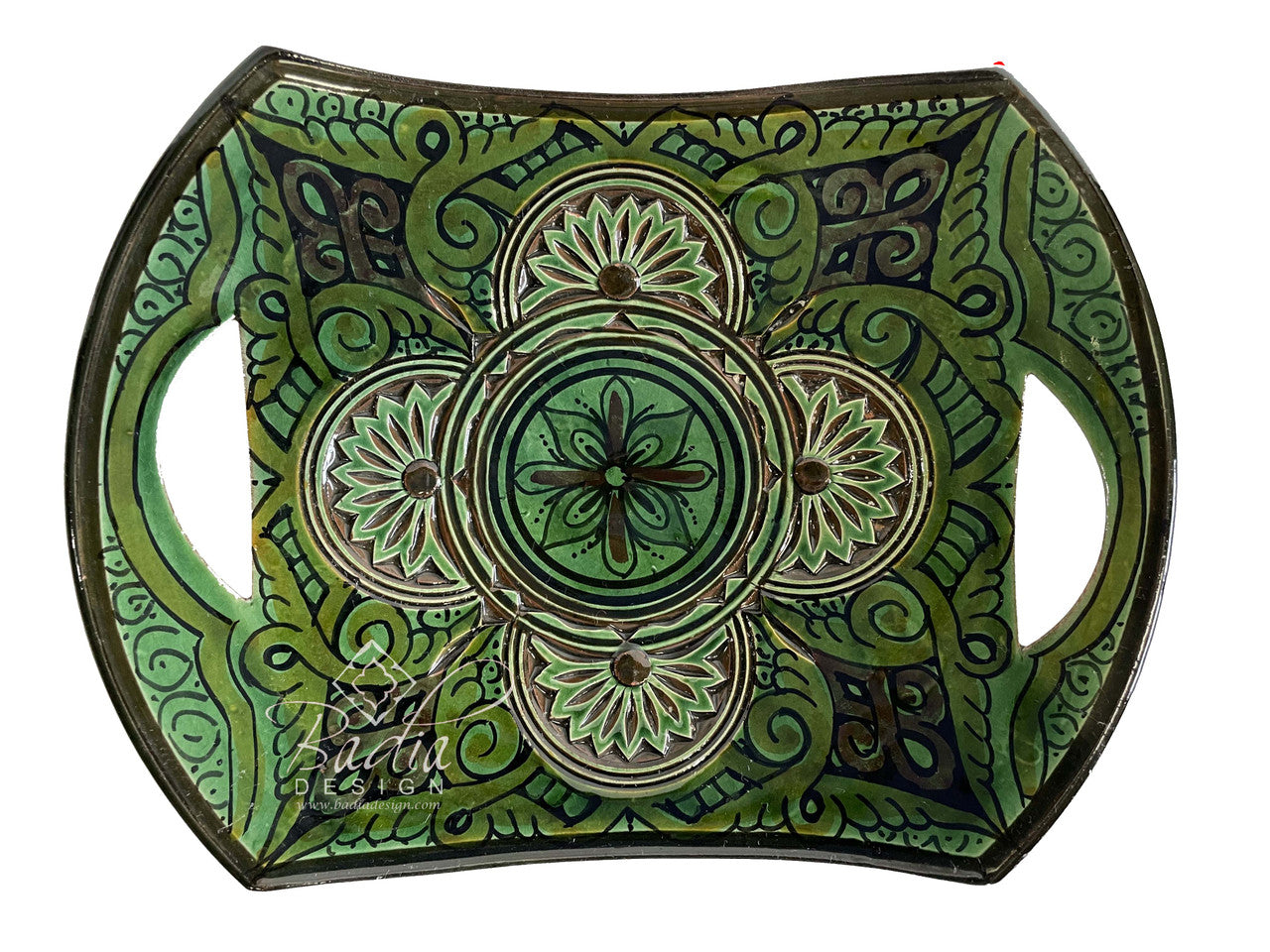 Hand Carved and Painted Ceramic Plate