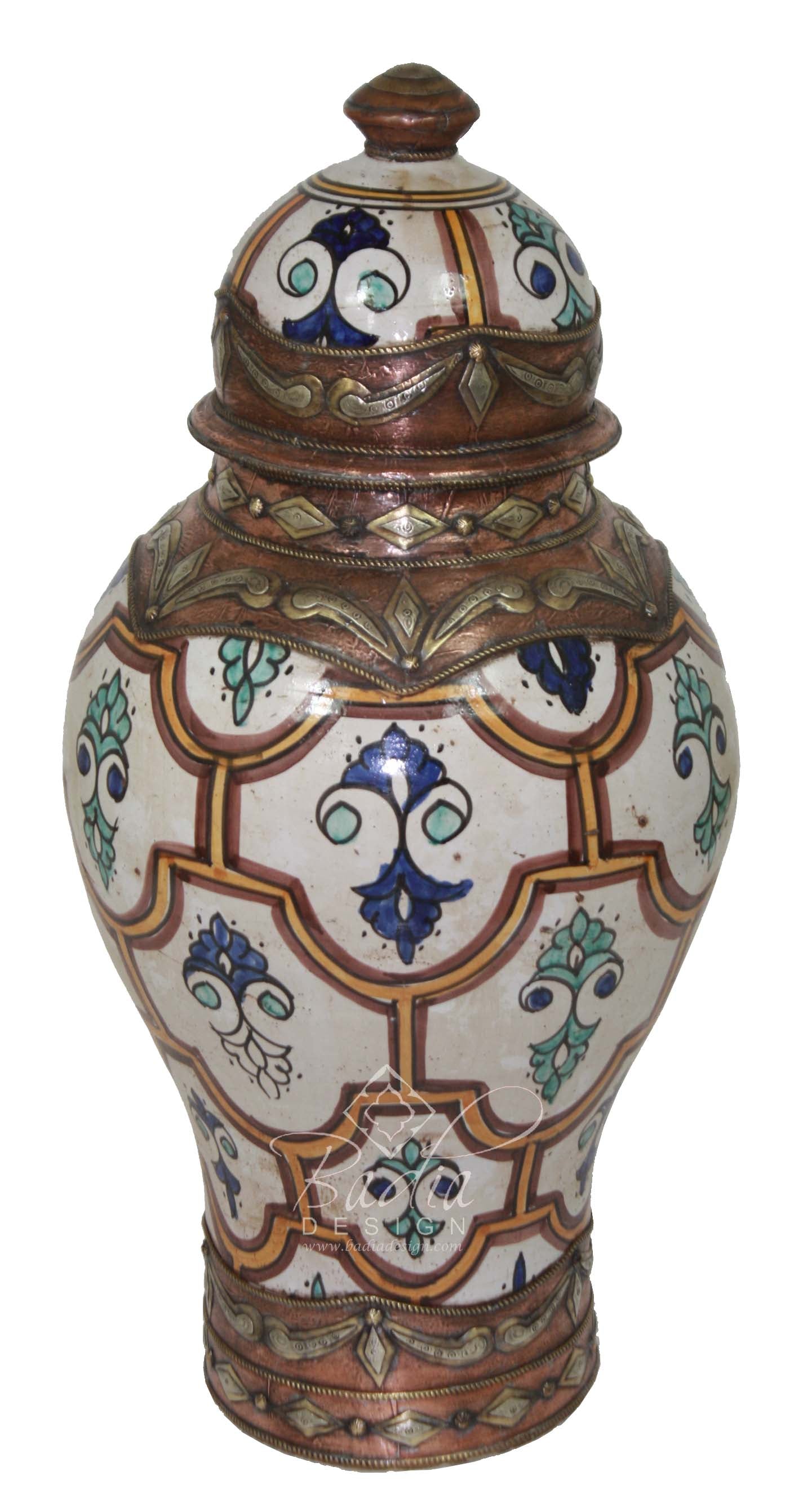 Hand Painted Metal and Ceramic Urn