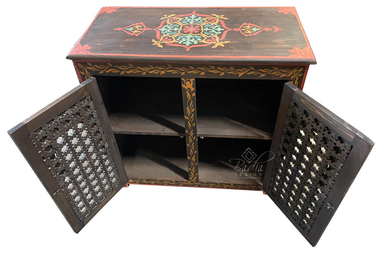 Multi-Color Cedar Carved Hand Painted Cabinet