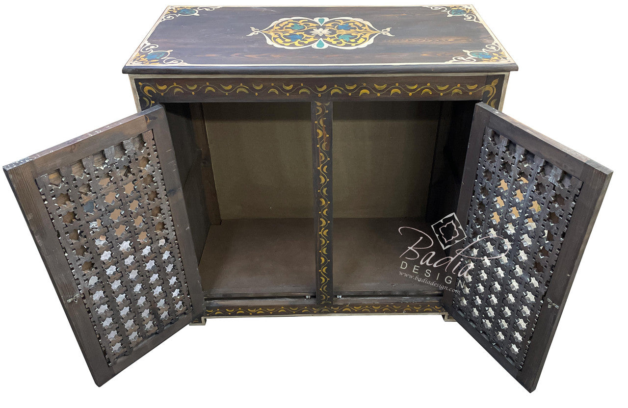 Multi-Color Cedar Carved Hand Painted Cabinet