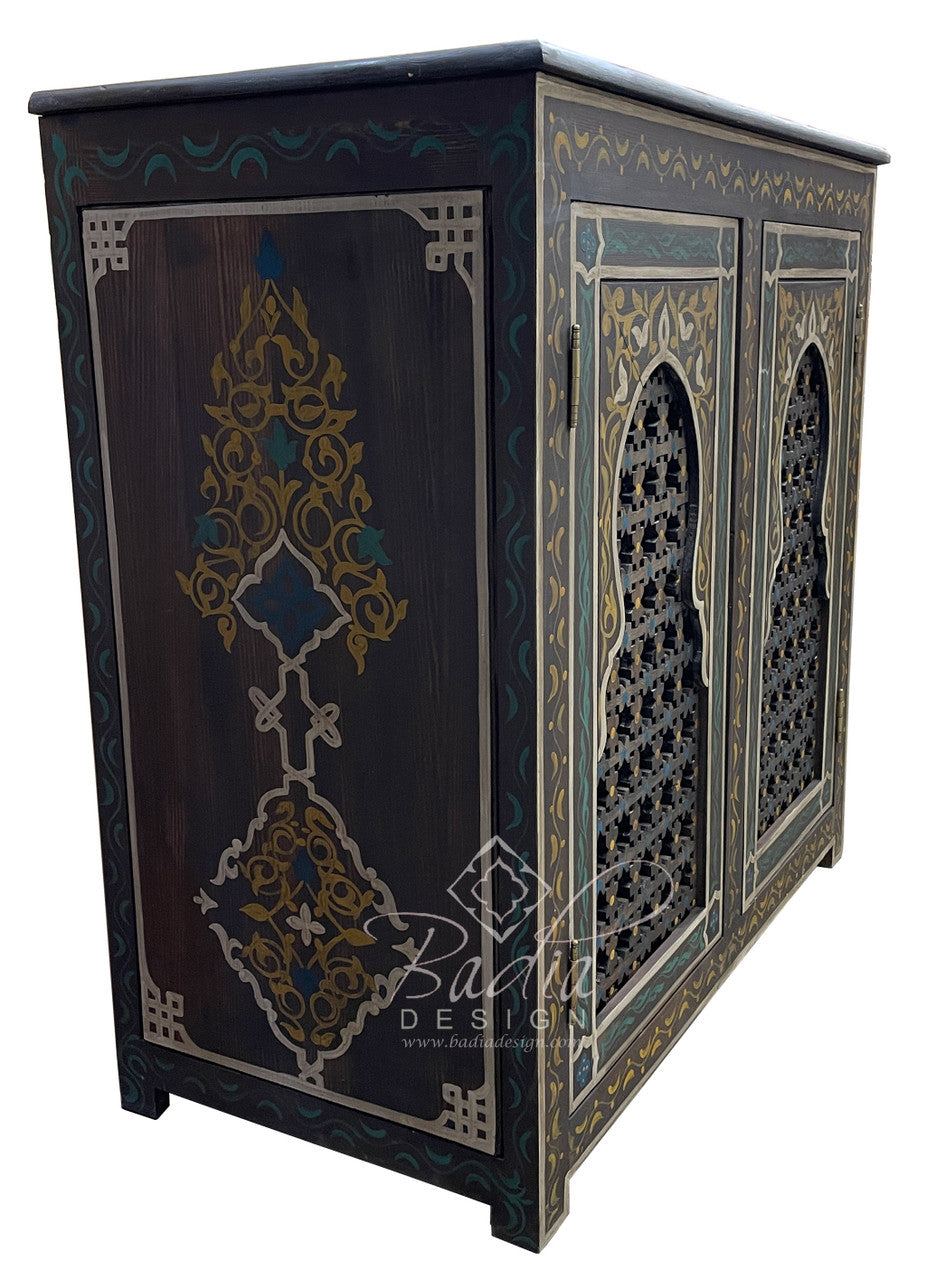 Multi-Color Cedar Carved Hand Painted Cabinet