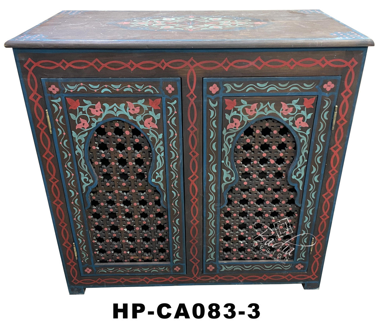 Multi-Color Cedar Carved Hand Painted Cabinet