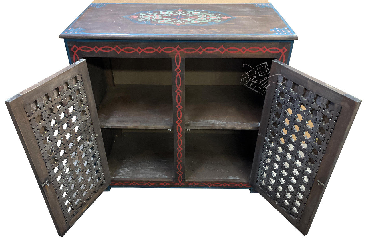 Multi-Color Cedar Carved Hand Painted Cabinet