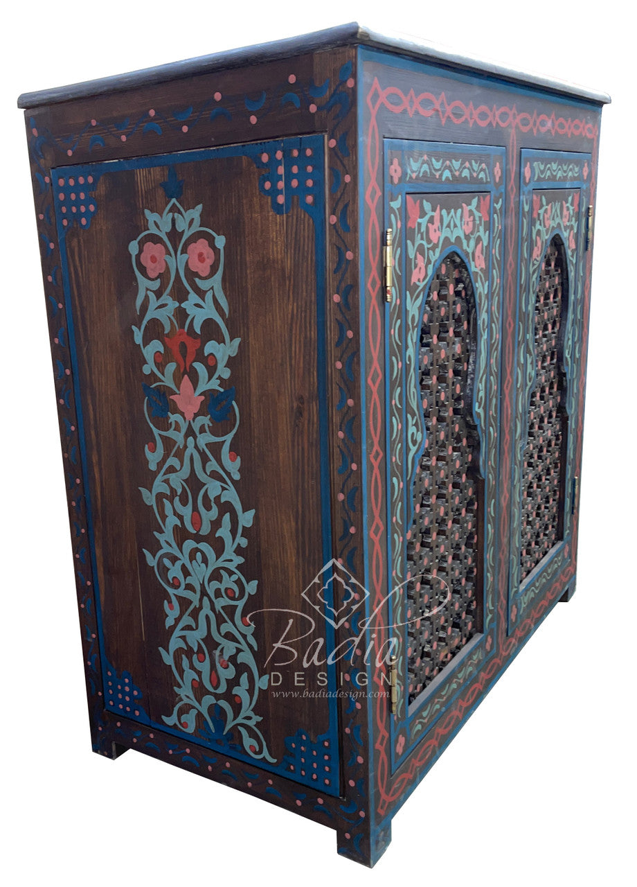 Multi-Color Cedar Carved Hand Painted Cabinet