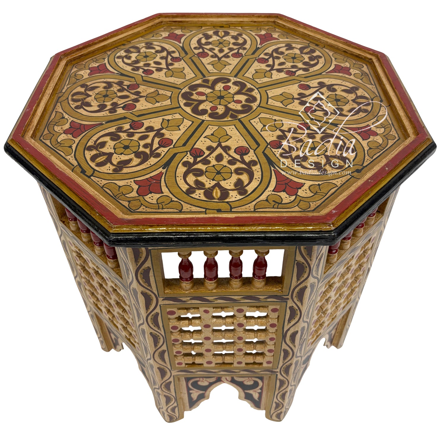 Moroccan Multi-Color Hand Painted Wood Side Tables