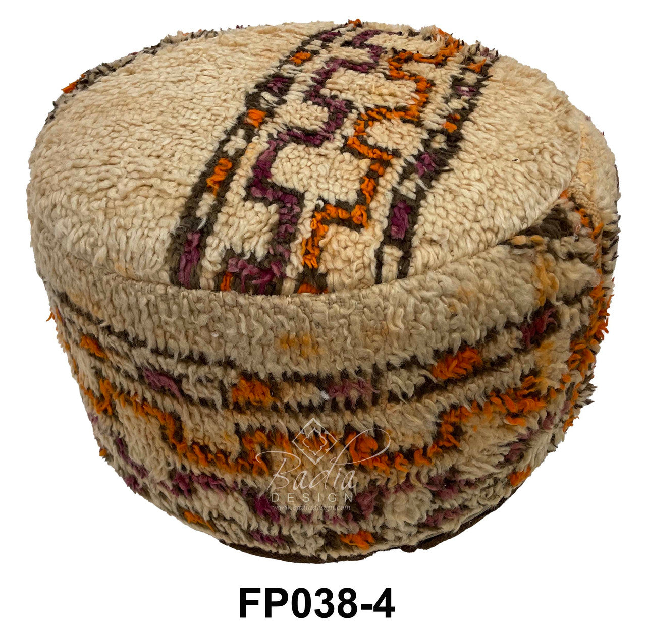 Handmade Wool Moroccan Round Kilim Ottoman