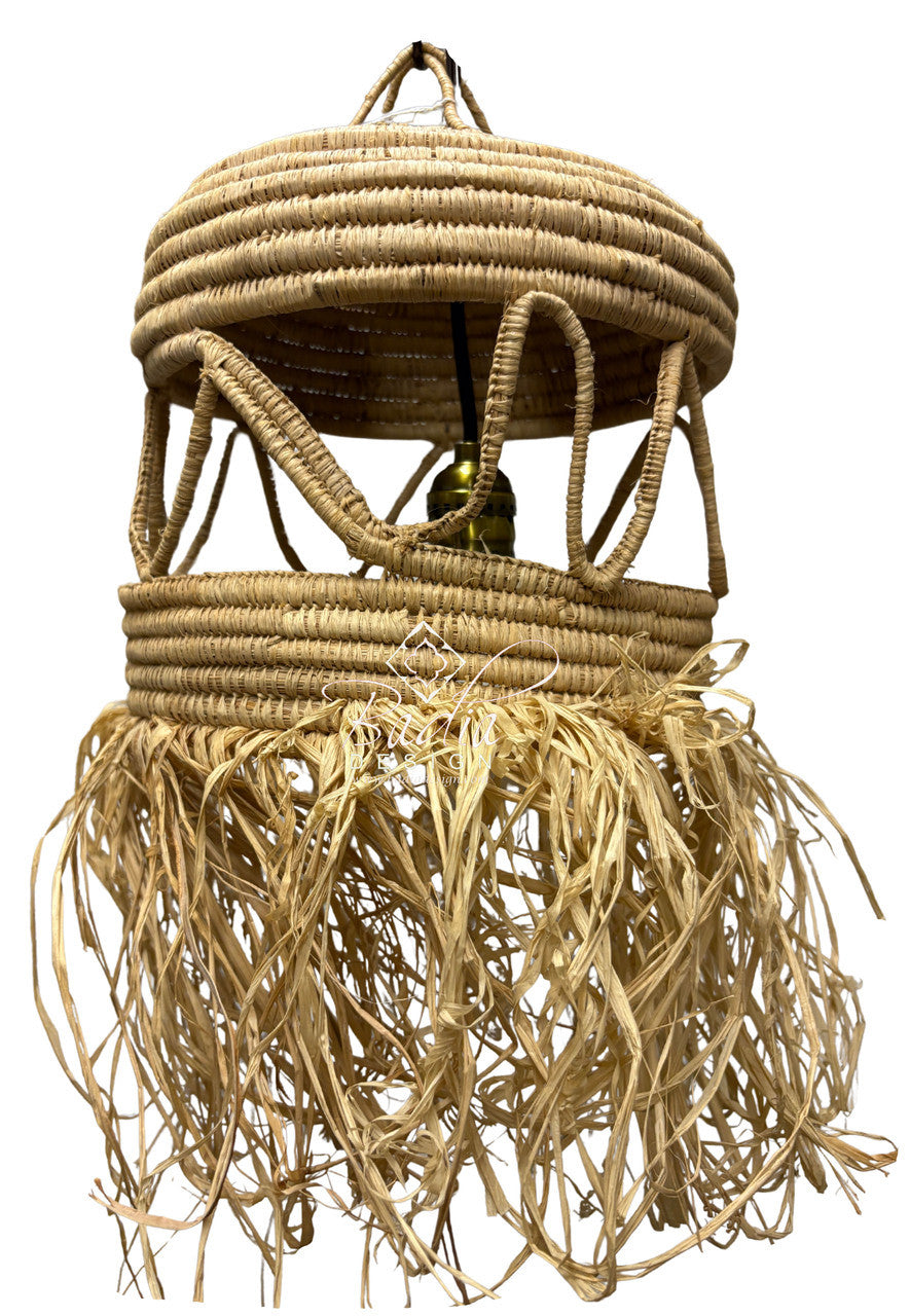 Handwoven Raffia Lantern with Fringe