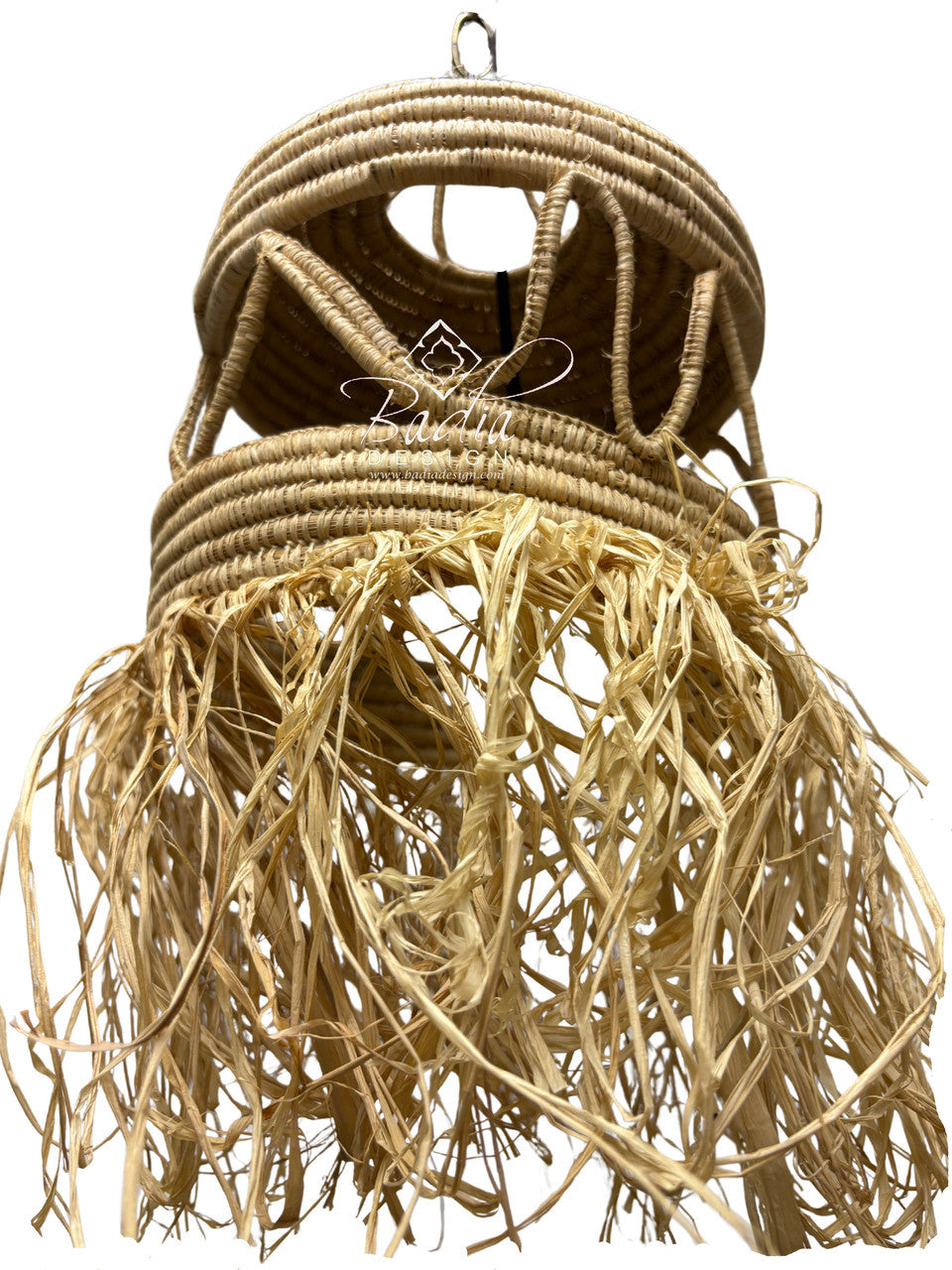 Handwoven Raffia Lantern with Fringe