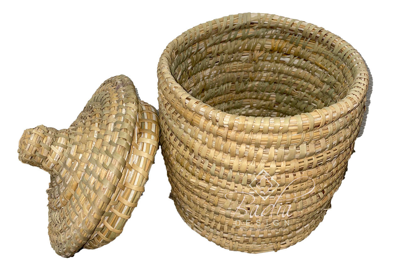 Handwoven Straw Basket with Lid