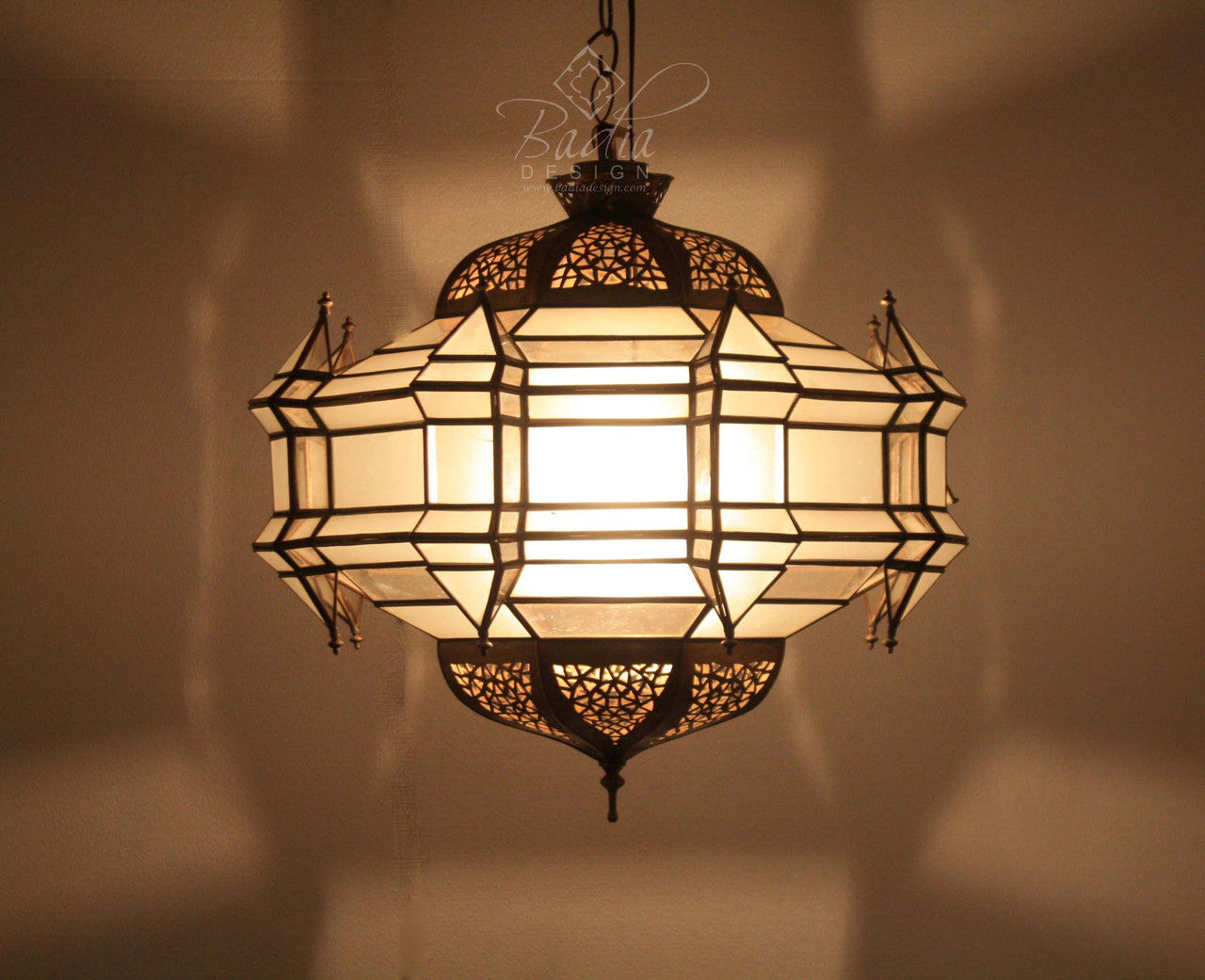 Hanging Brass Lantern with White Glass