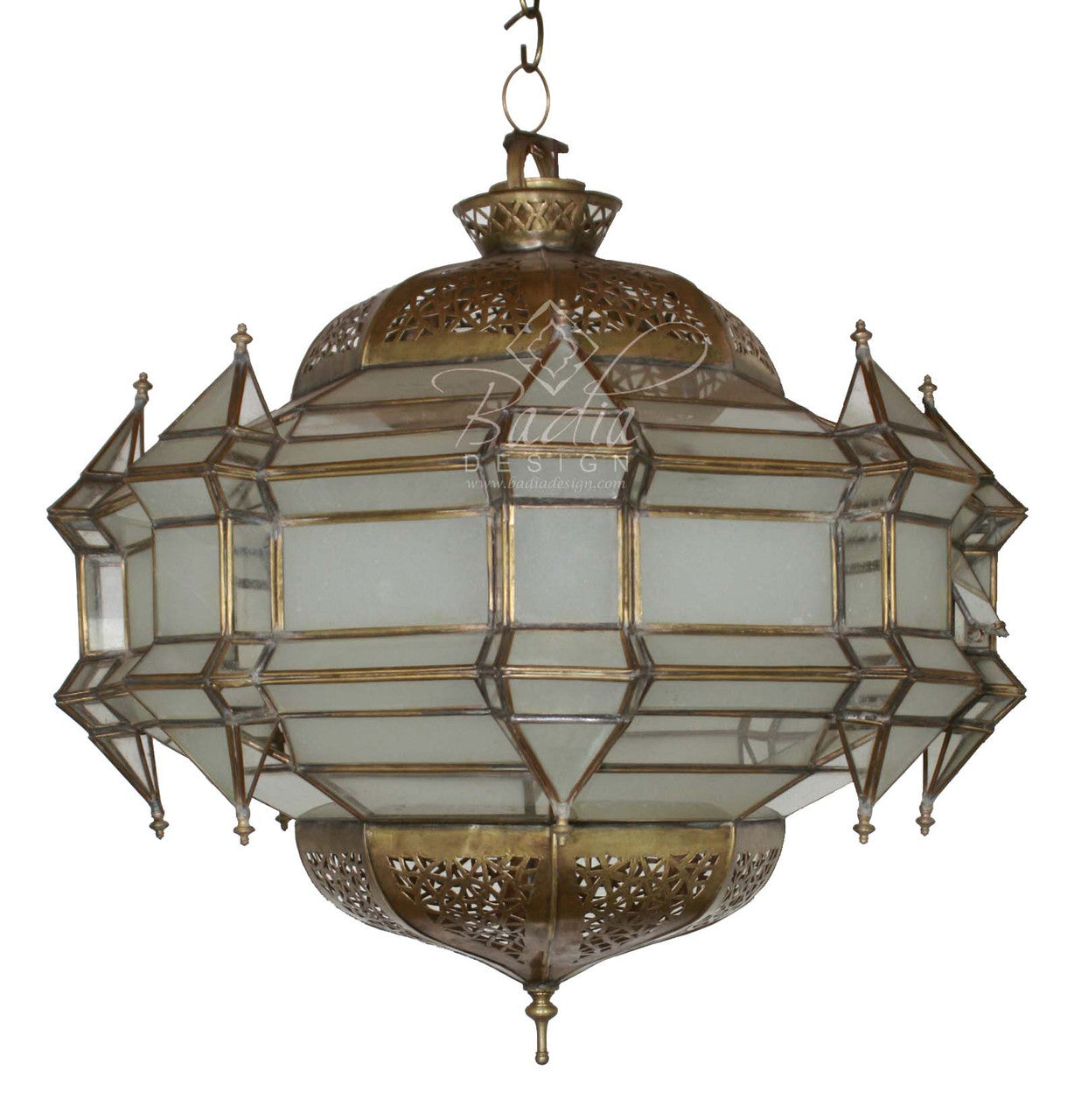 Hanging Brass Lantern with White Glass