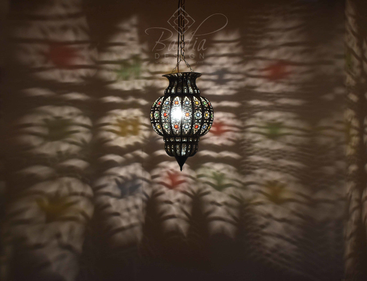 Hanging Lantern with Multi-Color Glass Eyelets