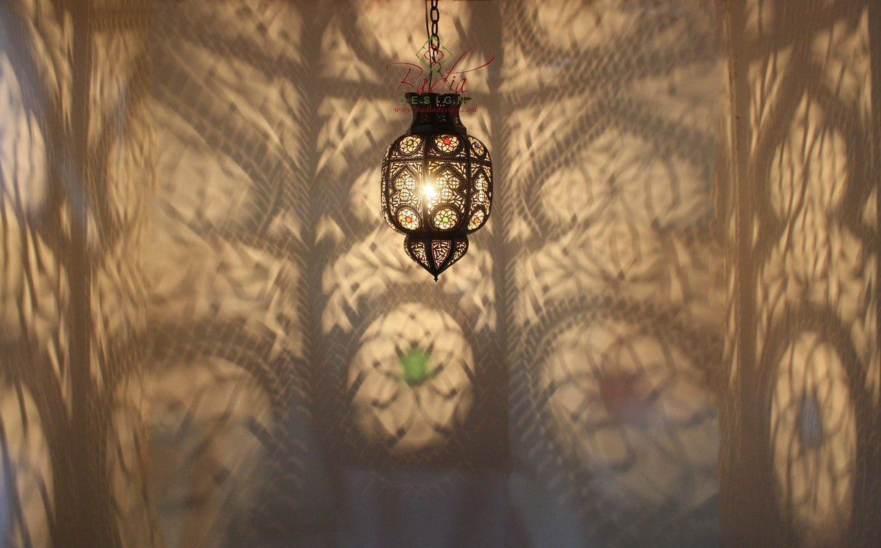 Hanging Lantern with Multi Color Glass