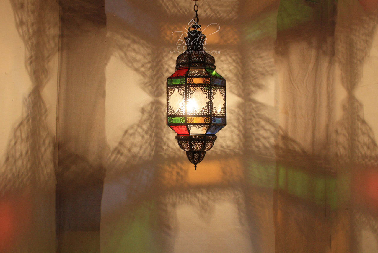 Hanging Multi Color Glass Lantern