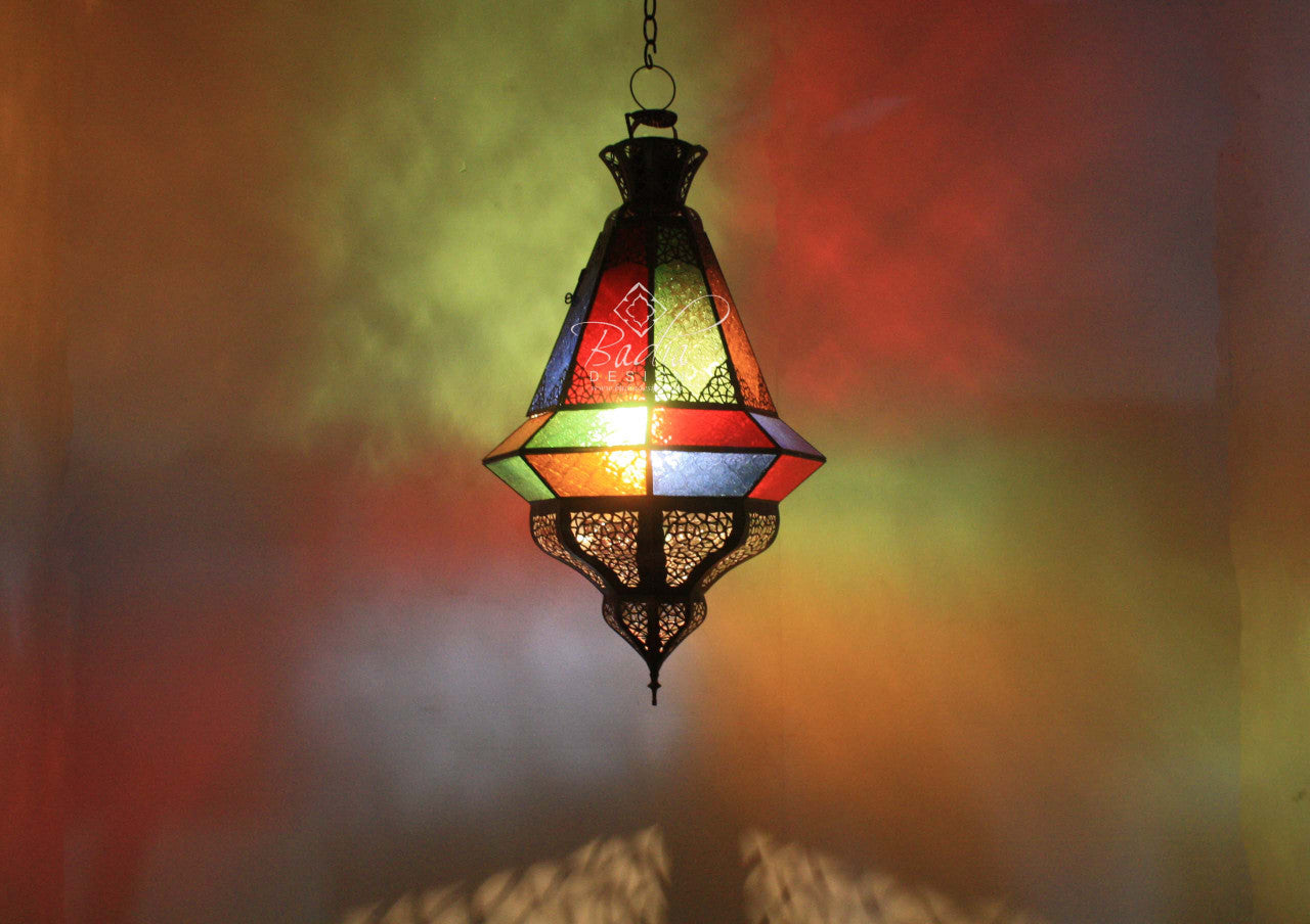 Hanging Multi Color Glass Lantern