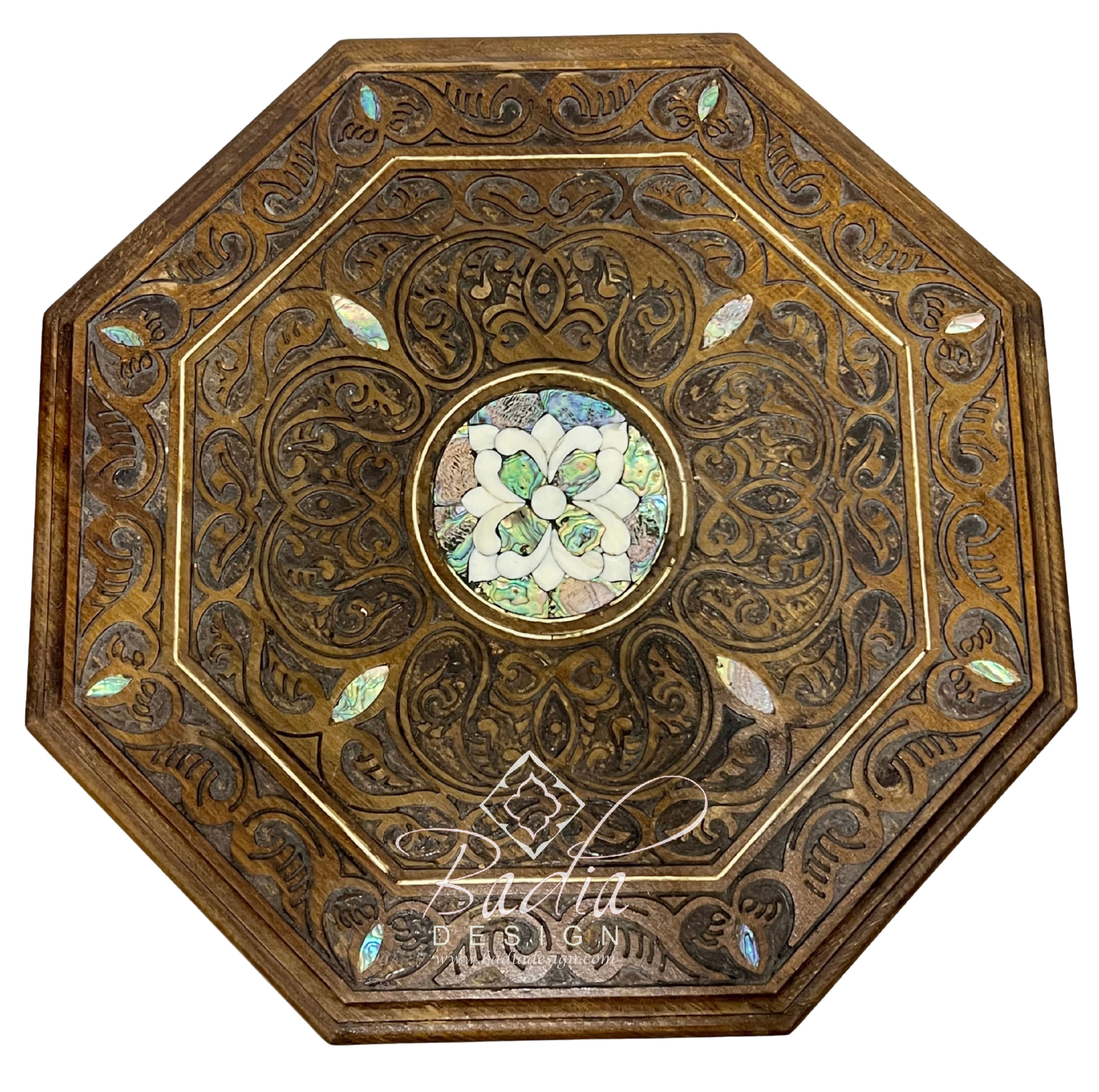 Intricately Designed Hand Carved Side Table with Inlay