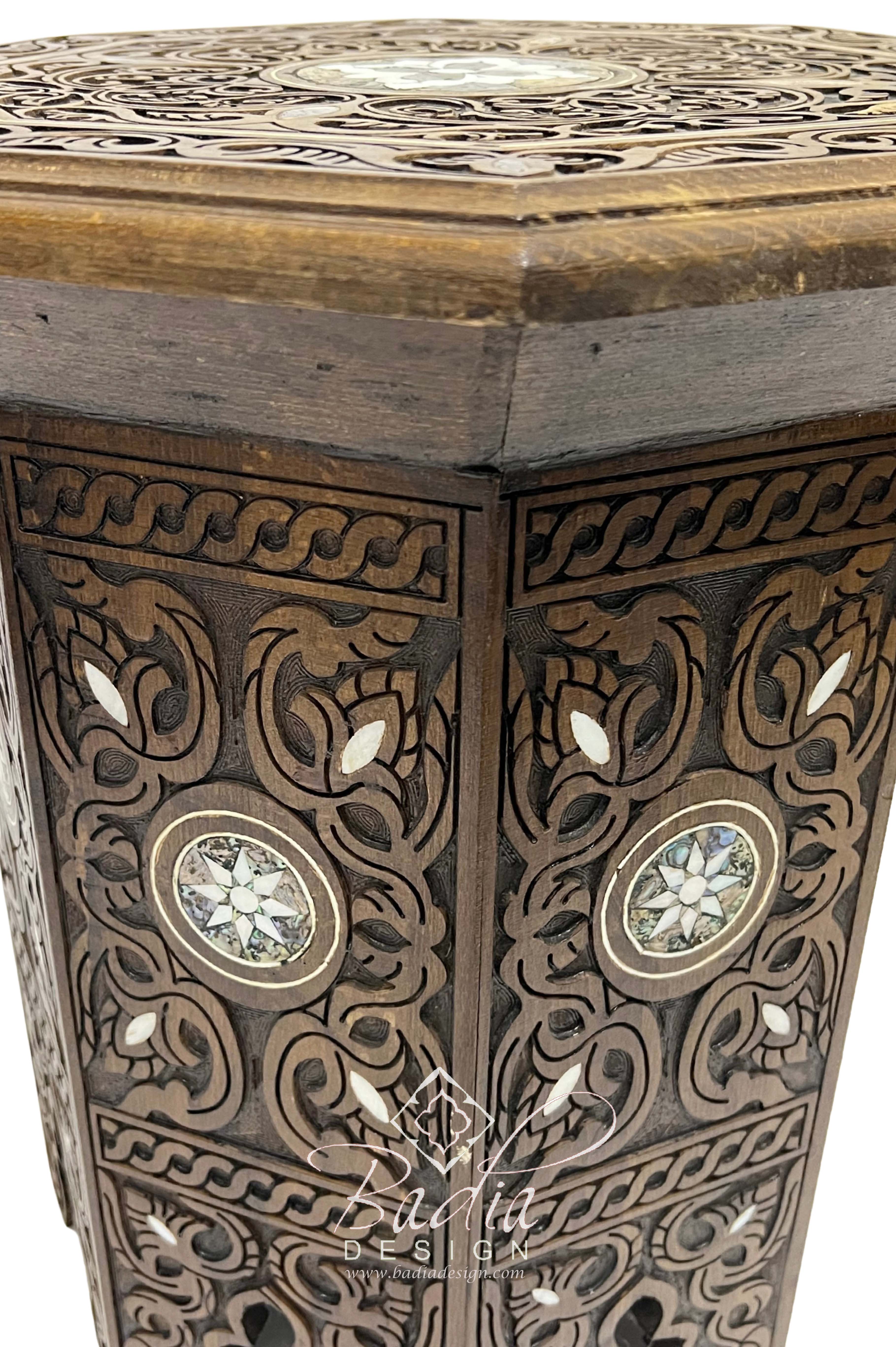 Intricately Designed Hand Carved Side Table with Inlay