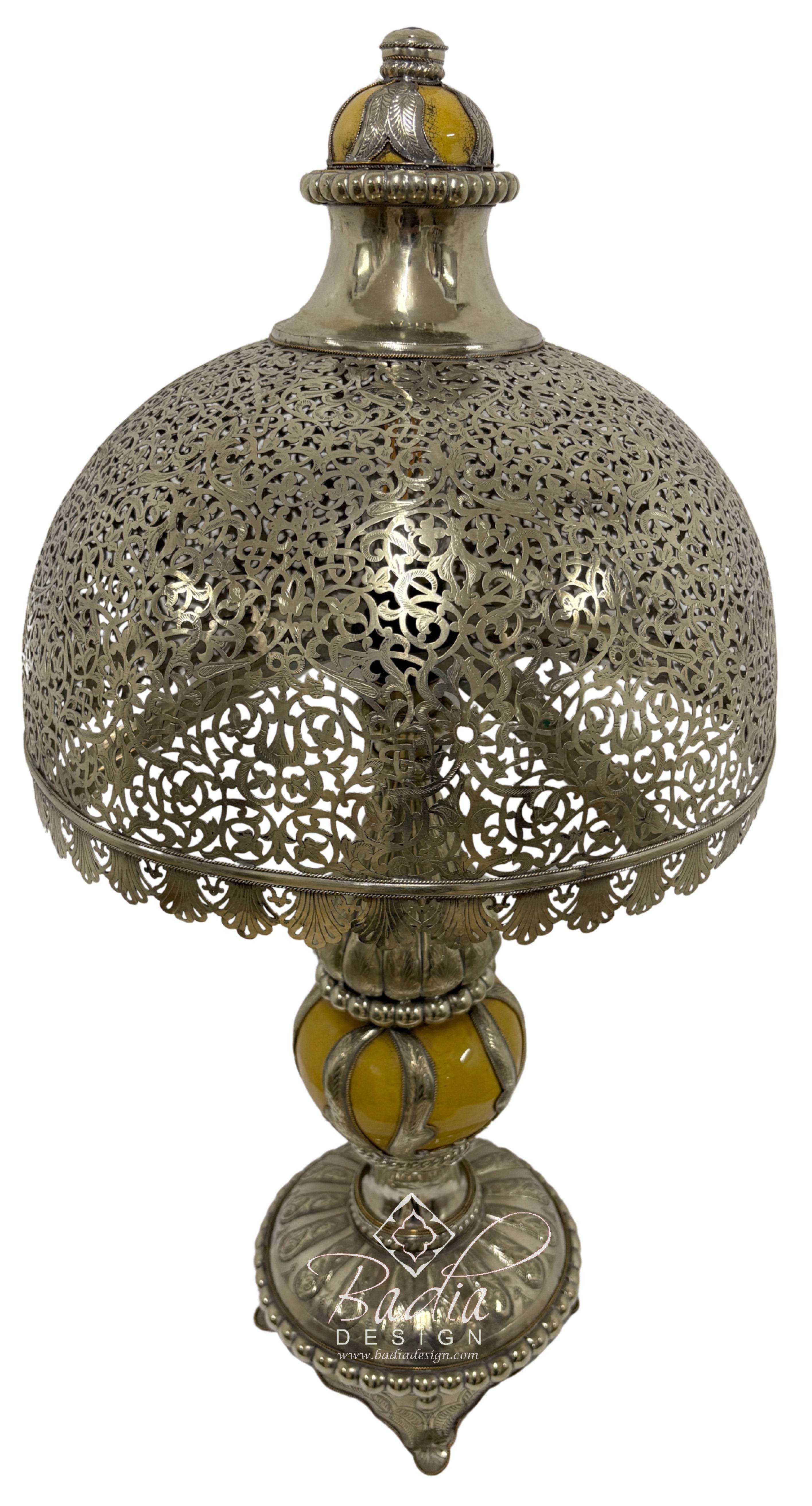 Intricately Designed Silver and Ceramic Desktop Lamp