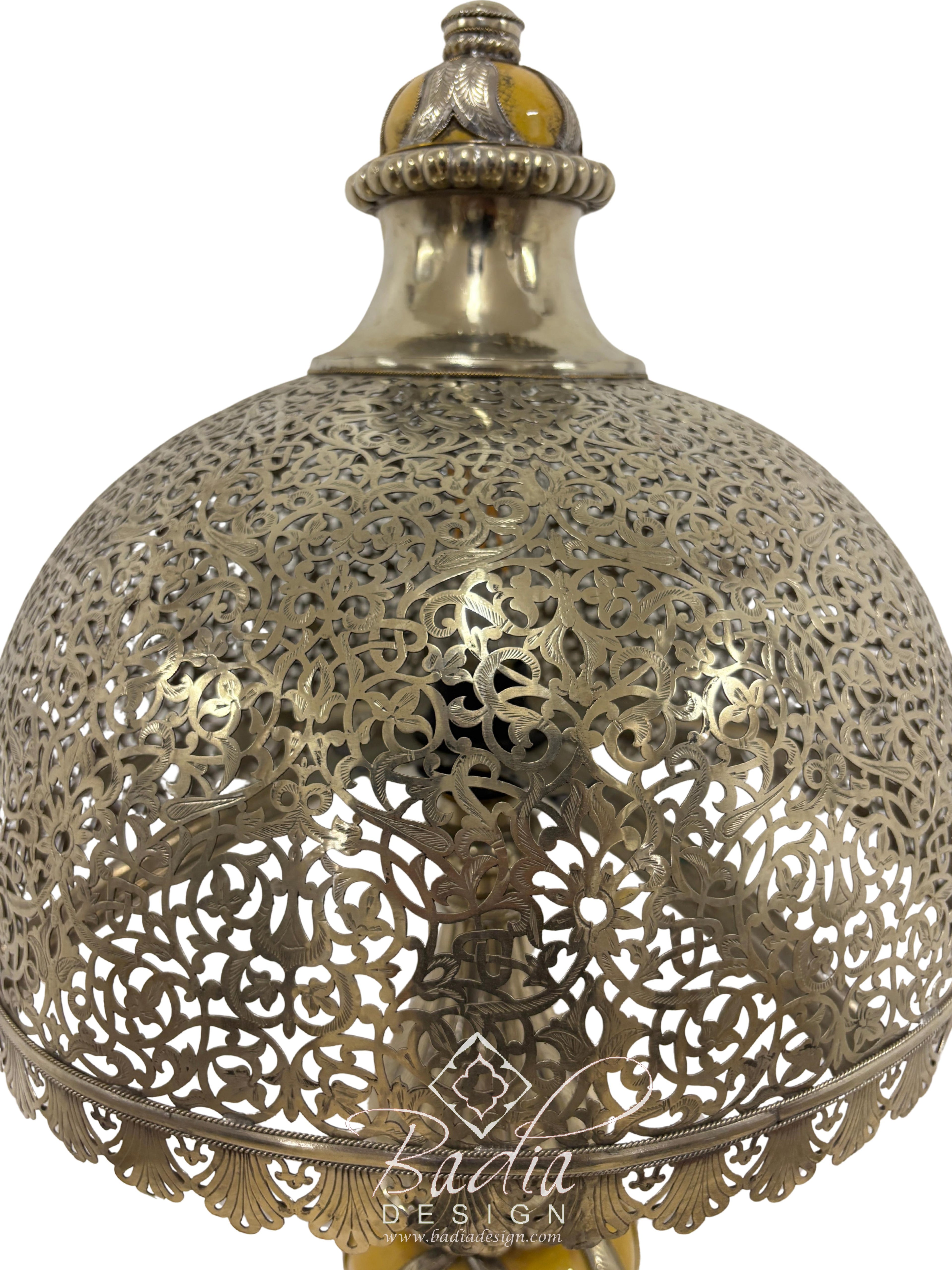 Intricately Designed Silver and Ceramic Desktop Lamp