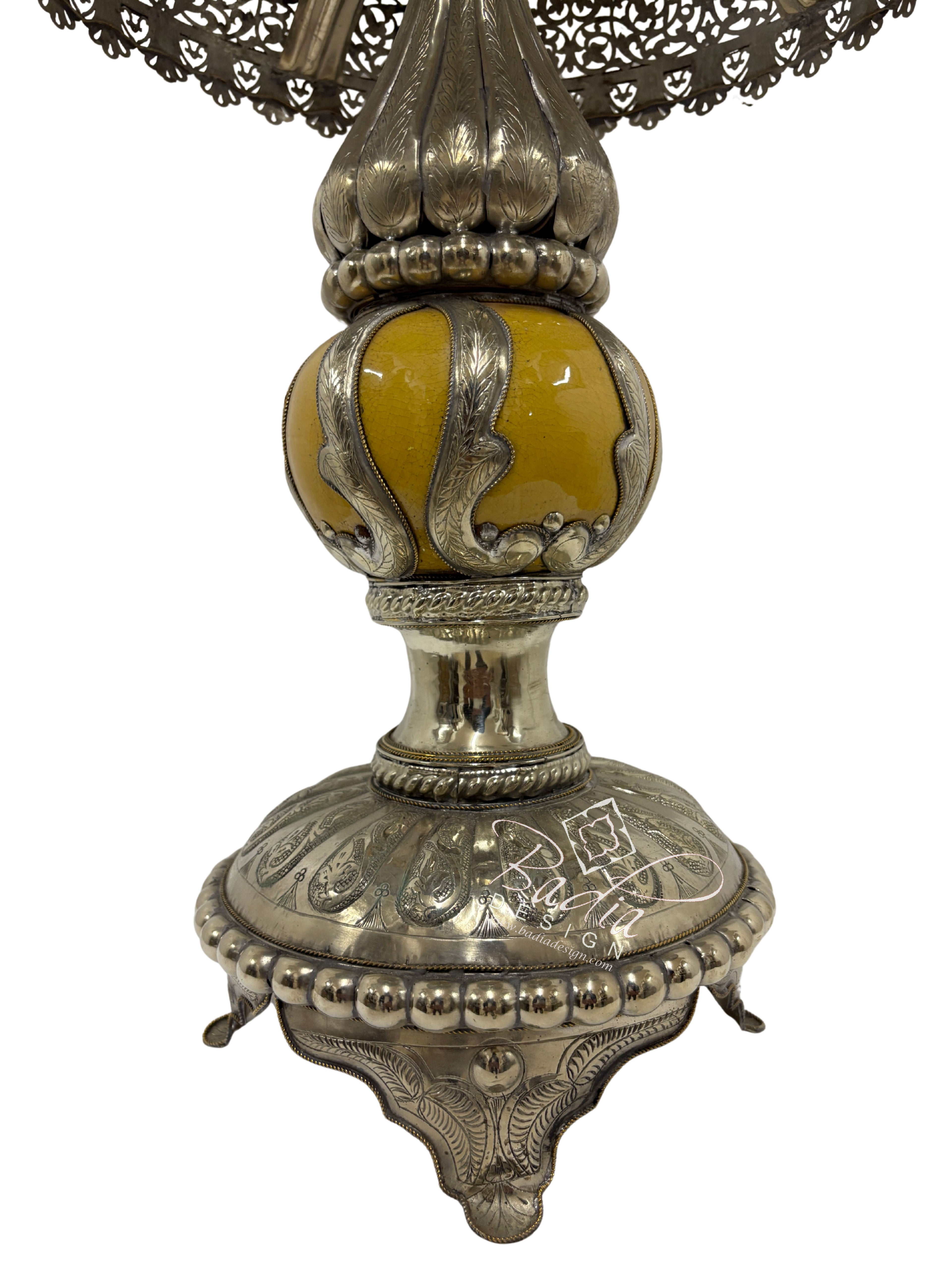 Intricately Designed Silver and Ceramic Desktop Lamp