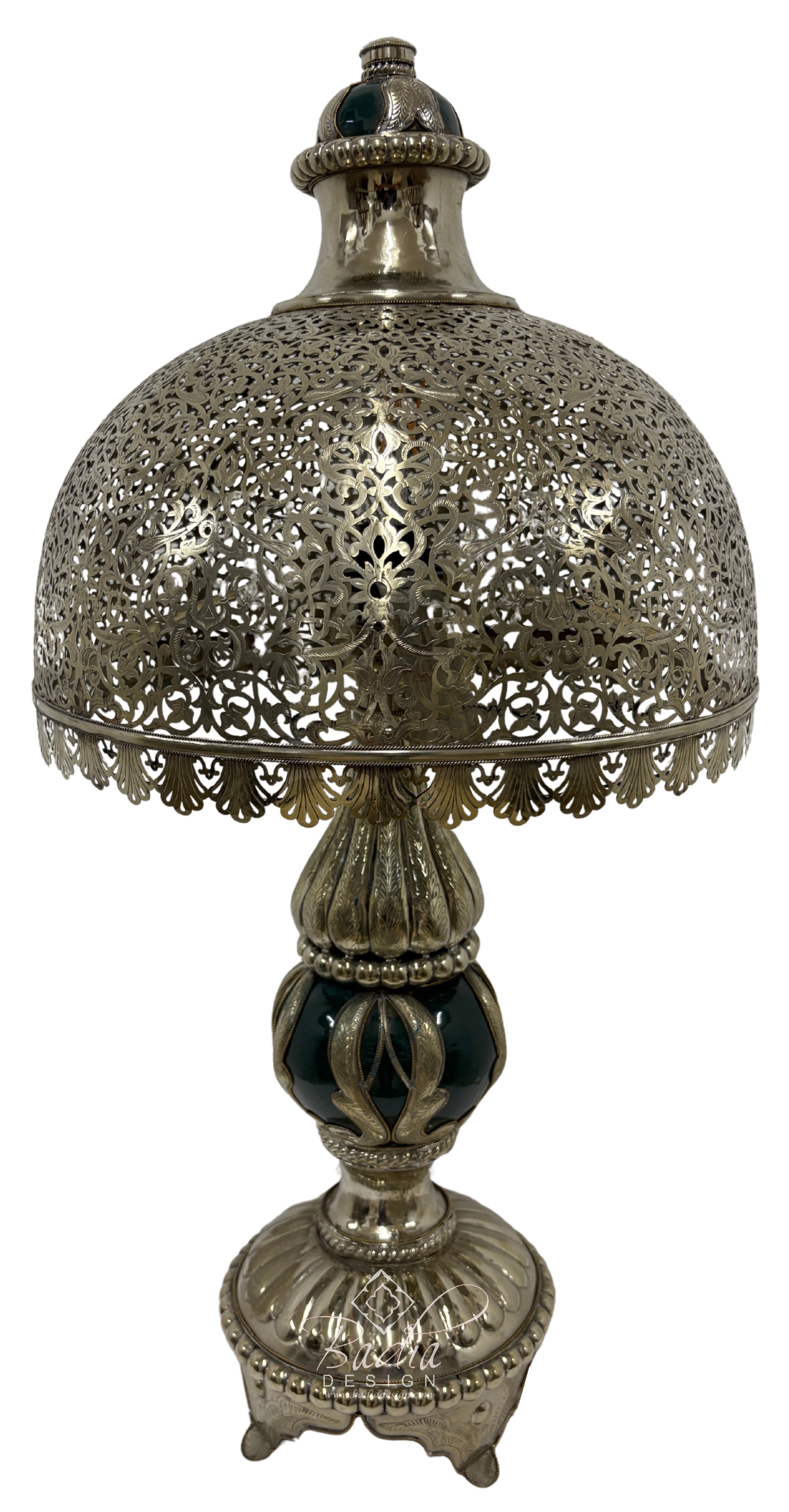 Intricately Designed Silver and Ceramic Desktop Lamp