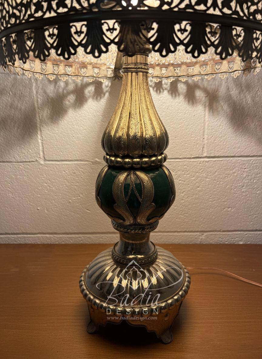 Intricately Designed Silver and Ceramic Desktop Lamp