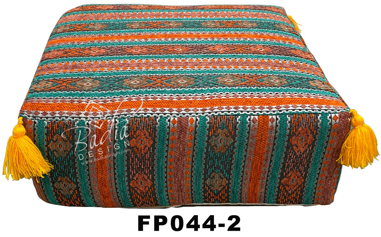 Square Kilim Floor Ottoman with Tassels