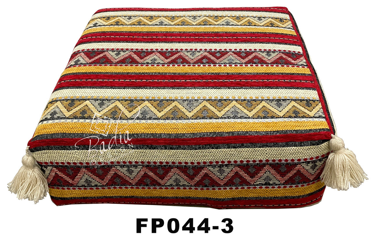 Square Kilim Floor Ottoman with Tassels