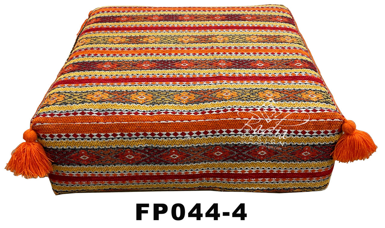 Square Kilim Floor Ottoman with Tassels